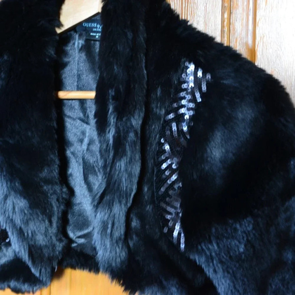 Faux Fur Shrug with Sequin  Detail - Picture 2 of 12